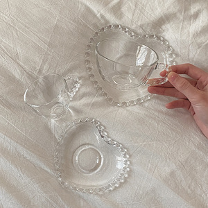 Ensemble <span class=keywords><strong>tasse</strong></span> à <span class=keywords><strong>café</strong></span> et soucoupe en verre en forme <span class=keywords><strong>de</strong></span> cœur avec bordure perlée romantique française Solhui, <span class=keywords><strong>tasse</strong></span> à thé au lait et aux fleurs - Product Image 5
