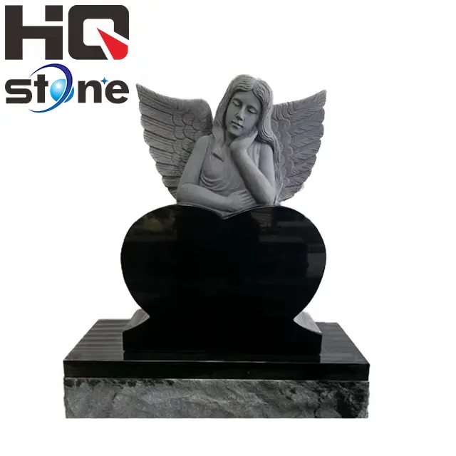 천사 검은 화강암 묘비 천사 묘비 기념 묘비 검은 묘비 대리석 천사 묘비 기념비