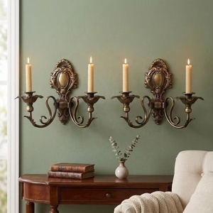 Candelabro <span class=keywords><strong>de</strong></span> <span class=keywords><strong>Pared</strong></span> <span class=keywords><strong>de</strong></span> Hierro con Relieve Tallado en Bronce Estilo Rococó Europeo Antiguo, Magnífico Candelabro con Flores para Decoración <span class=keywords><strong>de</strong></span> <span class=keywords><strong>Pared</strong></span> Interior - Product Image 3