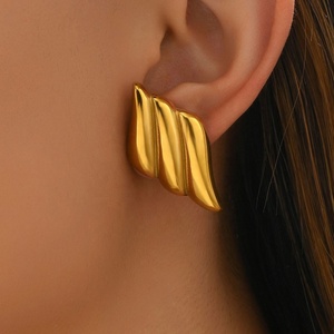 European American Style Chic Geometric Three-Layer <b>Silver</b> Plated Channel Set <b>Stud</b> Earrings Women Diamond-Embellished Alloy - Product Image 2