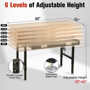 60" Workbench with Drawers, <b>Work</b> Benches for Garage with Strip Light, Adjustable <b>Work</b> <b>Table</b> with Large Pegboard, 2000 LBS Heavy - Product Image 4