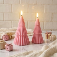 Matti's Kerze 3D Flammenlose Säulenkerze mit Rosa Baumdesign Fernbedienung Batteriebetrieben Handgefertigt