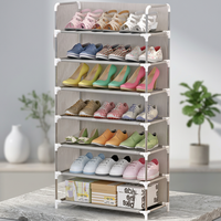 Porte-chaussures pliable en fer grande capacité, gain de place, avec panneau en tissu – Prix usine