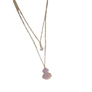 Collier à double rangs en forme de gourde plaqué or 14 carats avec perles d'eau douce Zhuji de 6 à 7 mm incrustées, collier superposé tendance - Product Image 5