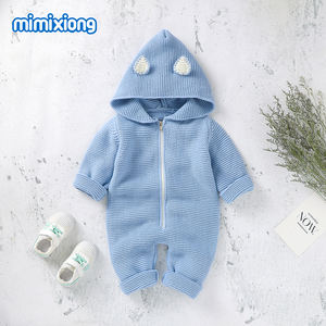 Mimixiong लवली Hooded भालू कान बच्चे Romper सूट के लिए शरद ऋतु सर्दियों आरामदायक Soild रंग बुनाई कपड़े - Product Image 3