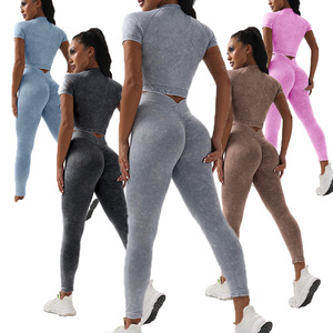 Venta al por mayor Back-V Sport Wear Yoga Leggings Pantalones sin costuras Entrenamiento Outfit Fitness Tights Activewear Chándales Paños para mujeres - Product Image 1