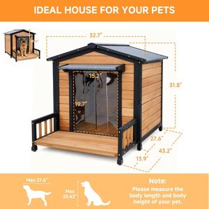 Nichoir moderne en bois pour chien avec porche extérieur, toit résistant aux intempéries, porte transparente écologique, pour chiens de taille moyenne, gris - Product Image 3