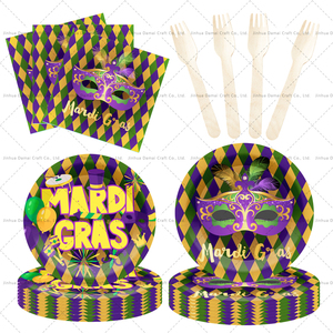 DAMAI - Vajilla Desechable para Fiesta de Mardi Gras, Platos de Papel, Servilletas, Vasos, Máscaras de Disfraces, Decoraciones - Product Image 4