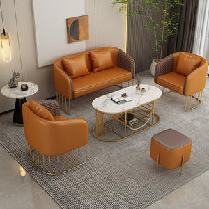 Hotel <b>Sofa</b> Set L Shaped Embossed Leather Durable For Reception Area And Coffee Shop - Product Image 3