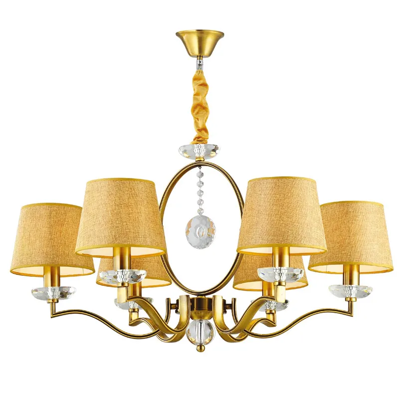 Modern style metal cheap interior decorations Gold Bronze crystal fabric chandelier for banquet