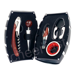 Verseur de bouteille de vin rouge barre, bien fait, avec poignée <span class=keywords><strong>en</strong></span> <span class=keywords><strong>bois</strong></span> et vis à blocage, baril noir, Kit d'accessoires avec ouvreur de 5 pièces - Product Image 1