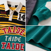 Polo de rugby surdimensionné TaiDe CE ROHS sur mesure 350GSM avec blocs de couleur et broderie appliquée, fournisseur en gros OEM ODM pour hommes