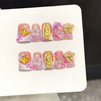 Faux ongles à presser motif canard, faits main, tendance printemps, réutilisables, fleurs 3D, vente en gros