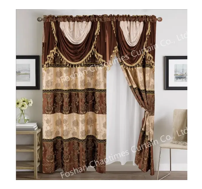 Factory wholesale cheap embroidered curtains plus valance for the living room luxury curtains