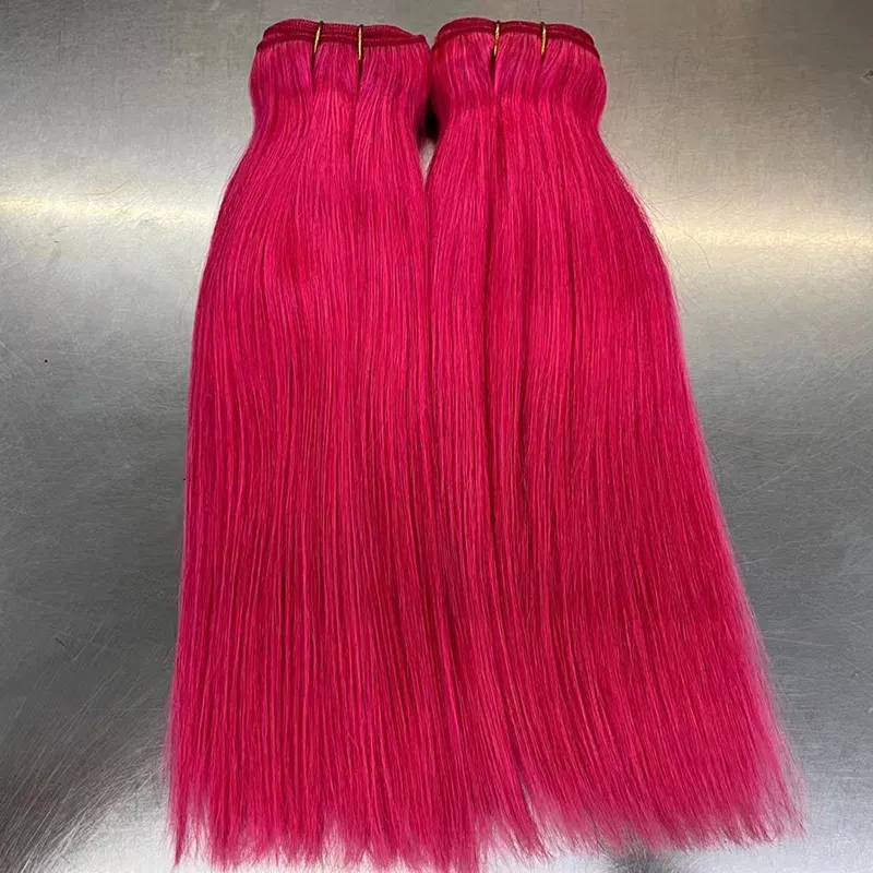 Virgin Cuticle Aligned Colored Hair Bundle Machine Made Double Weft Raw Remy Peruvian Purple Rose Human Hair Weave Extensions