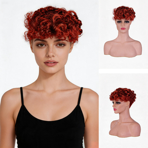 <span class=keywords><strong>Perruque</strong></span> synthétique rouge courte et bouclée, style <span class=keywords><strong>vintage</strong></span>, avec frange, pour femmes, idéale pour cosplay, fête, Halloween, carnaval, jeu de rôle - Product Image 1