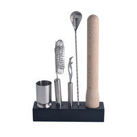 Ensemble d'outils de bar écologiques en bois rustique et acier inoxydable avec support, prix usine, personnalisable, vente en gros Chine