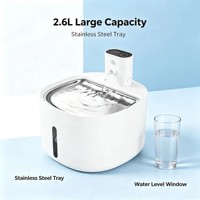 Fontaine à eau sans fil pour animaux de compagnie la plus vendue, distributeur d'eau en ABS et acier inoxydable 304, 2,6 L, rechargeable, pour chat et chien, usage intérieur