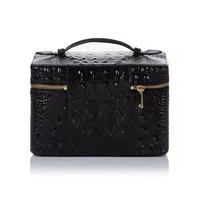 Étui de voyage vintage en cuir de crocodile avec fermeture éclair, sac à cosmétiques portable pour salon de beauté