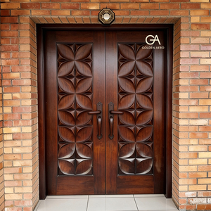 Puerta de Entrada de Madera Sólida Golden Aero GA-52S con Diseño Curvo y Tallado Circular Estilo Artesanal para Uso Exterior - Product Image 2