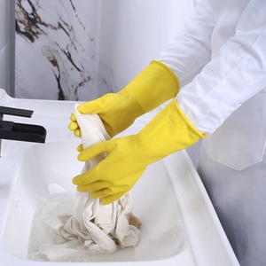 Guantes de Goma para Lavar Platos, Gruesos, 31 cm, Impermeables, Amarillos, para Cocina y Hogar - Product Image 3