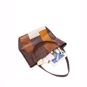 Vintage tachonado Colorblock Tote Bolso de hombro de gran capacidad para mujer - Product Image 4