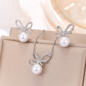 Ensemble collier et boucles d'oreilles en perles, collier et boucles d'oreilles en zircon papillon, collier et boucles d'oreilles réalistes, ensembles de collier et boucles d'oreilles en or - Product Image 5
