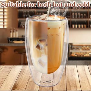 Gobelet en verre à double paroi transparent de 450 ml (15 oz) pour café, latte, cappuccino, jus, sans poignée, vente en gros - Product Image 2