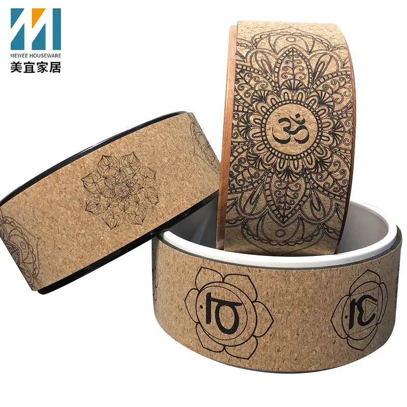 Customized Logo ABS Massage Body Back Sports Stretching Roller Training Wood Cork Eco Yoga Wheel