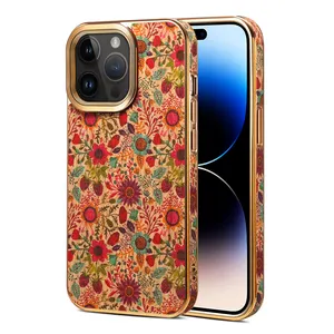 Handmade Transparent Solid Wood fabric Material Pressed Phone Case for iPhone Flower Design