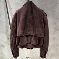Veste de pilote vintage en daim véritable pour femme, avec fermeture éclair et col montant, manteau d'extérieur d'automne en cuir suédé authentique pour femmes de bureau