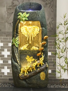 Ingrosso elefante e cascata indiana decorazione fontana interna nuovo stile cinese grande elemento elettrico dell'acqua fortunata da parete in resina - Product Image 2