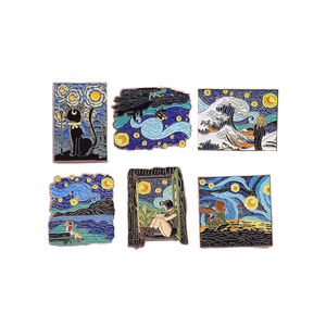 Nhà Máy Bán buôn nghệ sĩ Van Gogh bức tranh nghệ thuật huy hiệu đầy sao đêm hướng dương ve áo pin Kim Loại trâm cài men Pin bộ sưu tập - Product Image 1