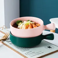 Noordse keramische saladekom met enkele handgreep, ontbijtgranen- en fruitkom, effen kleur, dessert-, soep- en noedelkom, speciaal voor de magnetron.