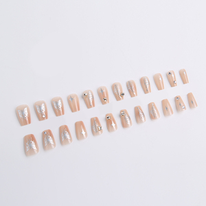 24 <span class=keywords><strong>faux</strong></span> <span class=keywords><strong>ongles</strong></span> papillon argentés brillants, forme cercueil moyenne, en ABS réutilisable, application avec colle, style élégant et doux - Product Image 4