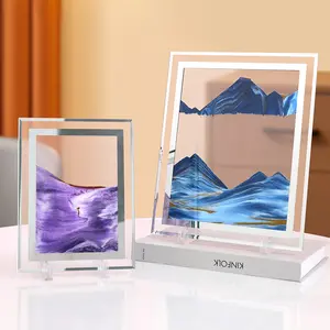 5 7 12 Inch Moving Sand Art Picture Round Glass 3D Hourglass Deep Sea Sandscape Quicksand Painting For Home Decor