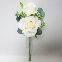 Boutonnière de luxe en rose artificielle 26 cm, fleur en soie pour mariage, cérémonie, fête, décoration, corsage en rose ivoire en soie