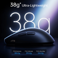 Souris de jeu sans fil ATK Blazing Sky F1 V2 Ultra Max, capteur PAW3950 Ultra, DPI jusqu'à 30 000, 54 g, légère