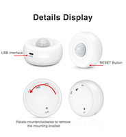 Détecteur de mouvement WiFi infrarouge PIR Tuya Smart Home en ABS blanc, 2,4 G, grand angle 360°, alertes push via l'application, portée de détection 10-20 m