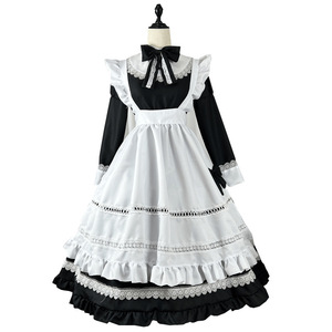 Maid Costume Long Sleeve White Black Lace Dress Adult Women Anime Cosplay Outfit - Product Image 1