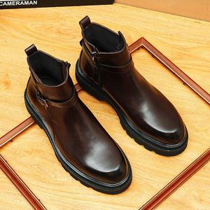 Botas de cuero Oxford de alta calidad para hombre - zapatos de cuero duraderos aptos para diversas ocasiones, con diseño de punta redonda - Product Image 5