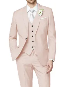 Solid Color Male Blazer Set 3Pcs Groom Formal Business Notch Lapel Men Suits Slim Fit Party Wedding Tuxedo (Jacket+Vest+Pants)