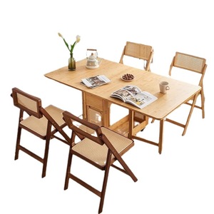 Solid Wood Folding <b>Dining</b> <b>Table</b> Set 4 Piece Rattan <b>Chair</b> Extendable Japanese Modern Minimalist Kitchen <b>Dining</b> Room Furniture - Product Image 5