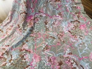 Nhung Với <span class=keywords><strong>Sequins</strong></span> Thêu Bán Buôn 100 Yard Long Lanh Sang Trọng Sequin Thêu Vải Áo Dài Ánh Sáng Màu Xám Nhung Sequin - Product Image 4