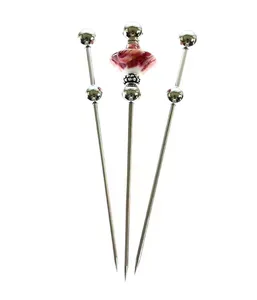 beadable Cocktail picks Stainless Steel Bar Tools Drink Stirring Sticks Fruit Pin Sticks Martini Cocktail Picks