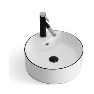 Vasque de comptoir moderne en céramique blanche à trou unique avec bordure noire - Product Image 4