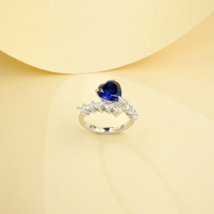 925 Sterling Silver Romantic Heart Shaped Sapphire Gemstone <b>Ring</b> for Women Wedding Anniversary High-grade Simple Classic Design - Product Image 2