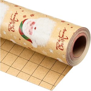 Christmas <b>Wrapping</b> <b>Paper</b> Kraft Brown Santa Claus Design 17 In X 32.8 Ft Roll For Holiday Gift Packaging - Product Image 1