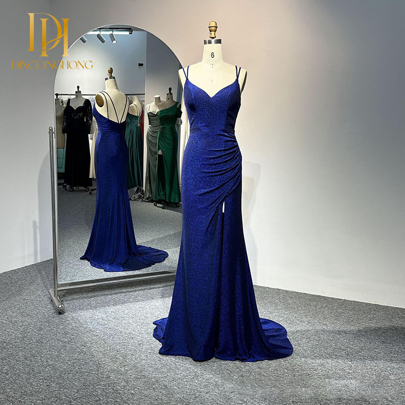 Dark Blue Prom Dress - Silk Long Evening Gown