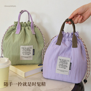 Insulated Drawstring Lunch Bag Color-blocked <b>Large</b> Capacity For Office Students Outdoor Use - Product Image 1
